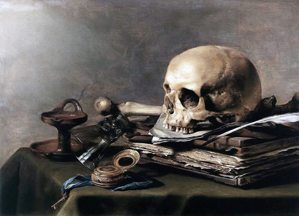 Totenkopf Kunst: Vanitas von P. Claesz (1630)  